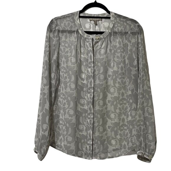 Banana Republic Womens Size Small Gray Floral Long Sleeve Blouse - Picture 1 of 6